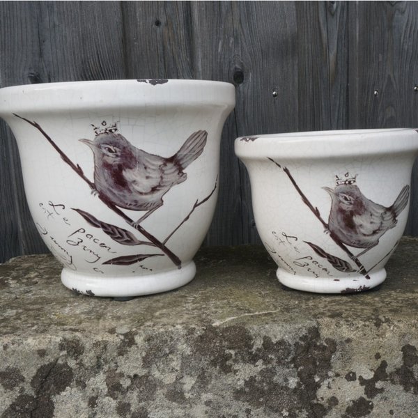 Keramiktopf mit Vogel